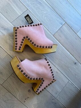 dingo Pink Suede Studded Platform Clogs